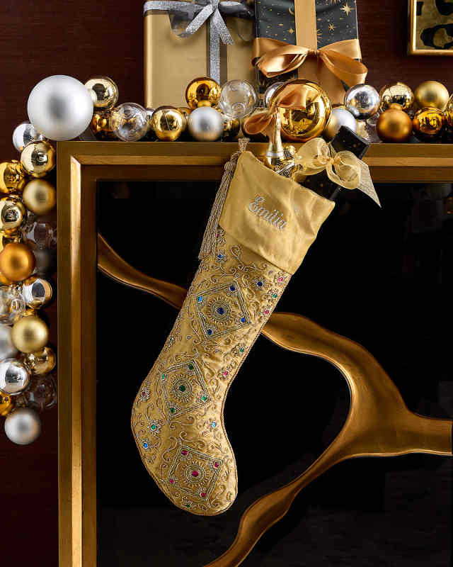 Metallic Tissue Christmas Stocking With Gems, Personalized